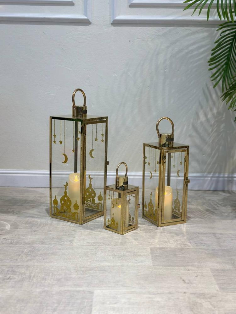 طقم فوانيس رمضان ثلاثي لون ذهبي