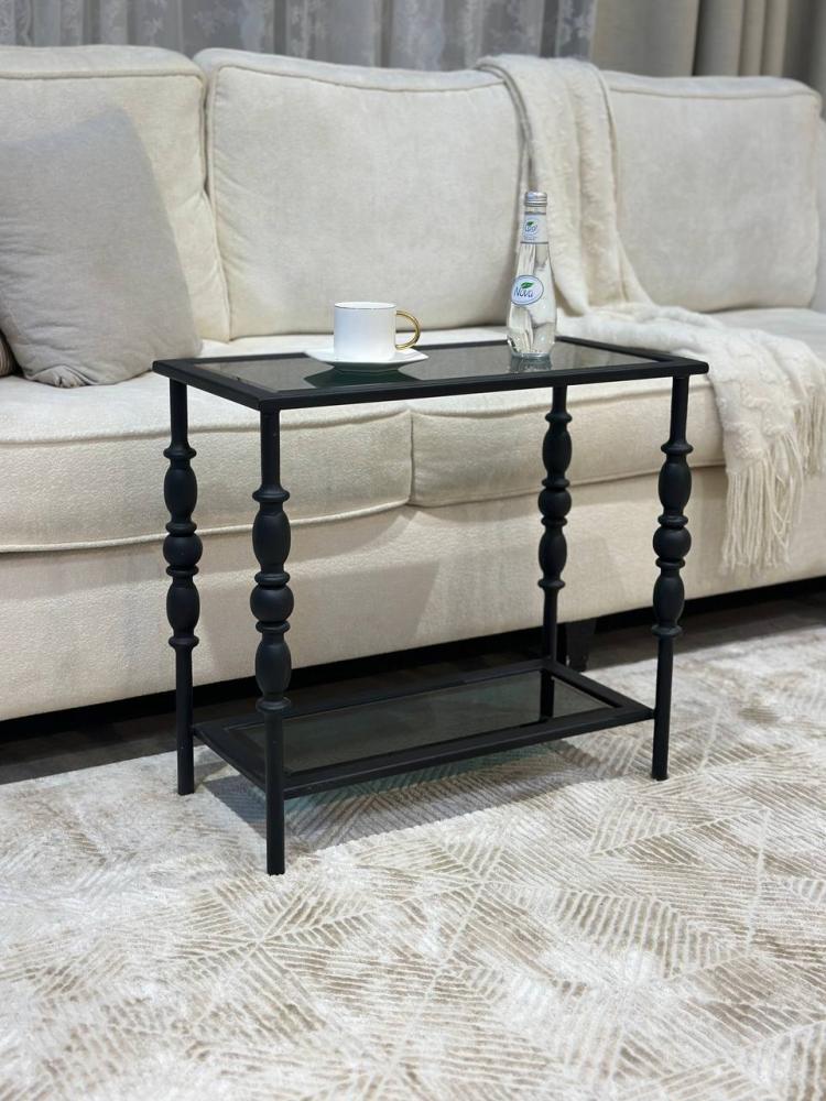 طقم طاولة ضيافة زجاج اسود  مع 4 خدمة