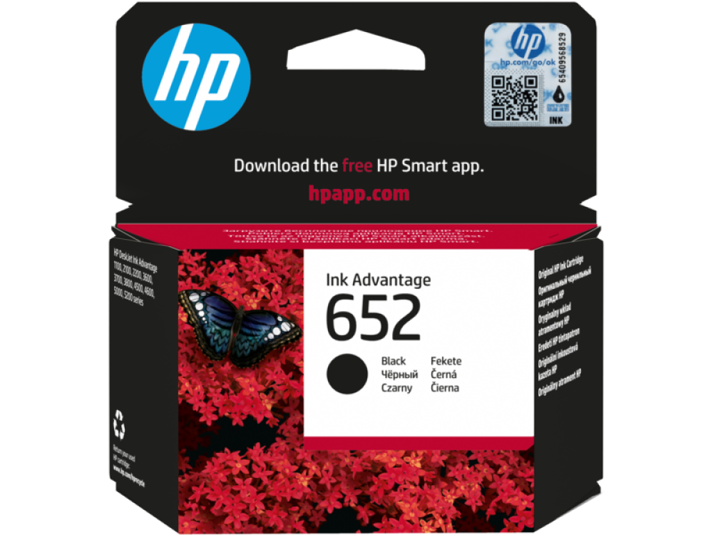 خرطوشة HP 652 حبرية أصلية سوداء Ink Advantage (F6V25AE)