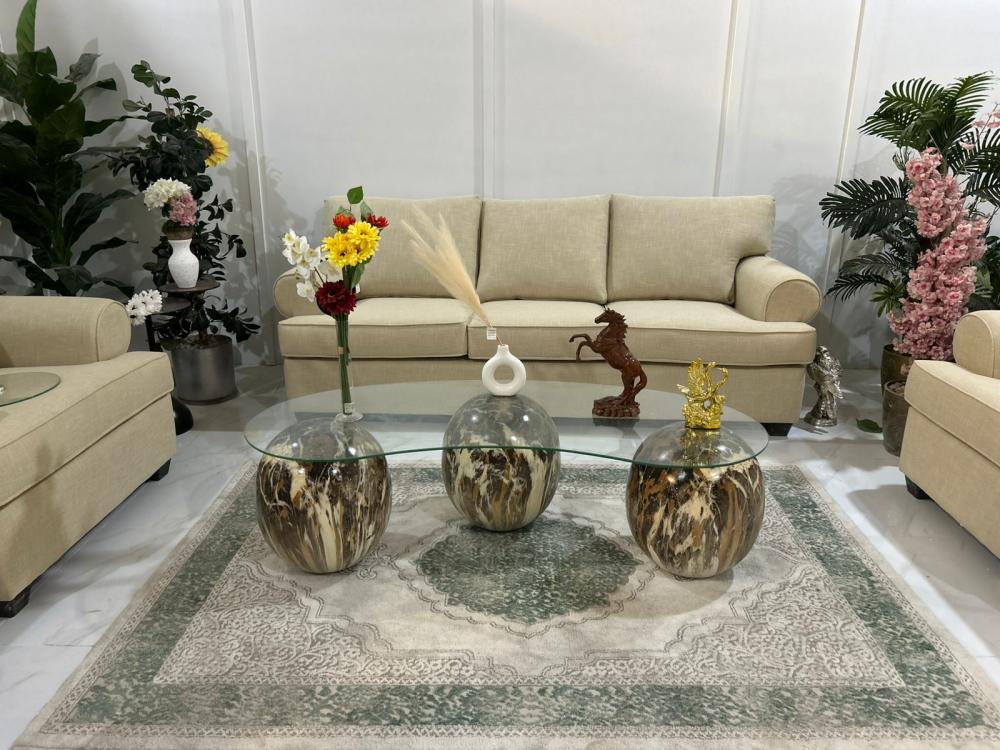 طقم طاولة كور زجاج شفاف مع 4 خدمة