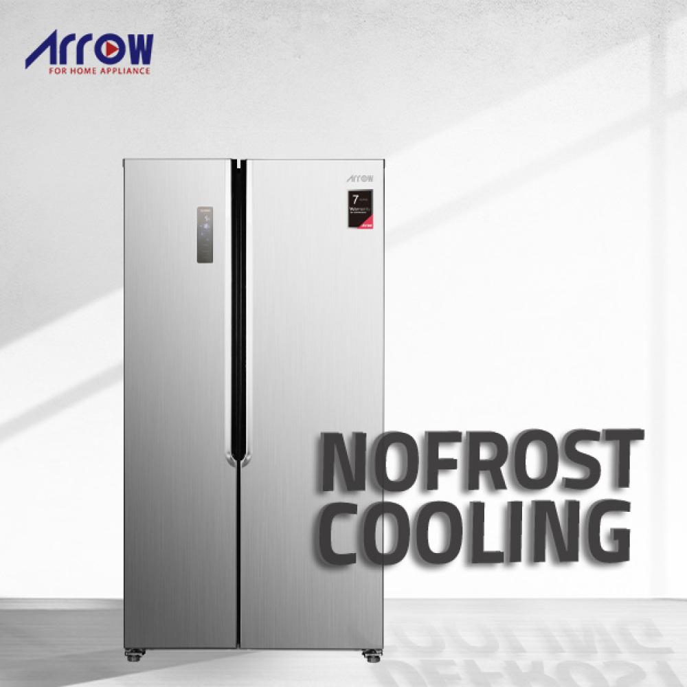 ثلاجة أرو 532 لتر ببابين متجاورين، 18.39 قدم | نوفروست | لون فضي RO2-820SNF