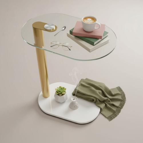 طاولة خدمة رخام ذهبي زجاج شفاف  - تصميم عصري