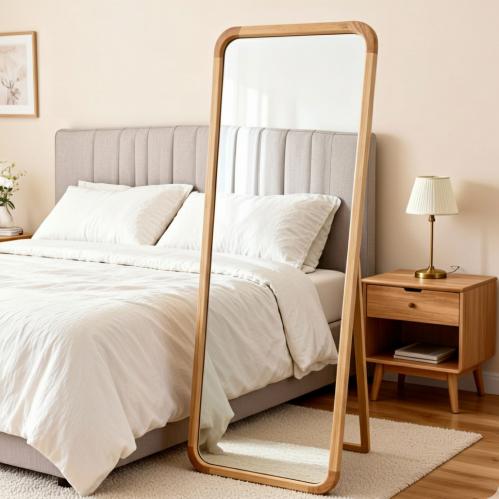 مرايا أرضية بإطار خشب طبيعي بيج– تصميم أنيق 60*160