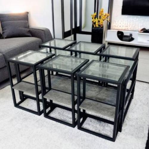 طقم طاولات شاي دورين سطح شفاف 6+1