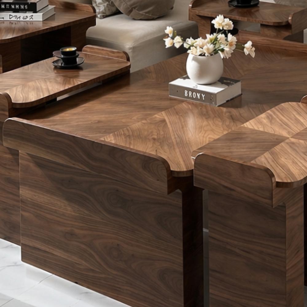 Walnut veneer coffee table set with 4 serving and side tables