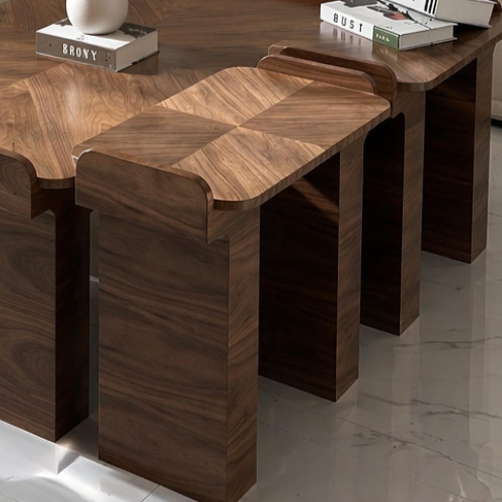 Walnut veneer coffee table set with 4 serving and side tables