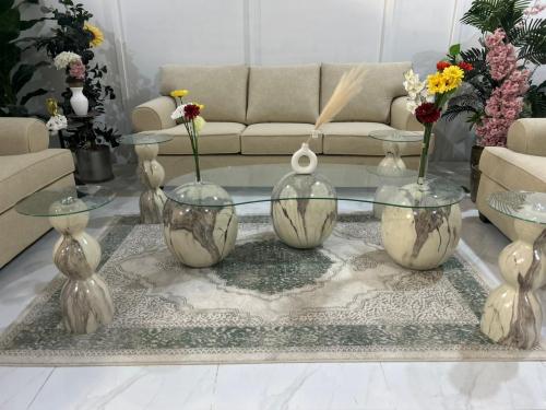 طقم طاولة كور زجاج شفاف مع 4 خدمة