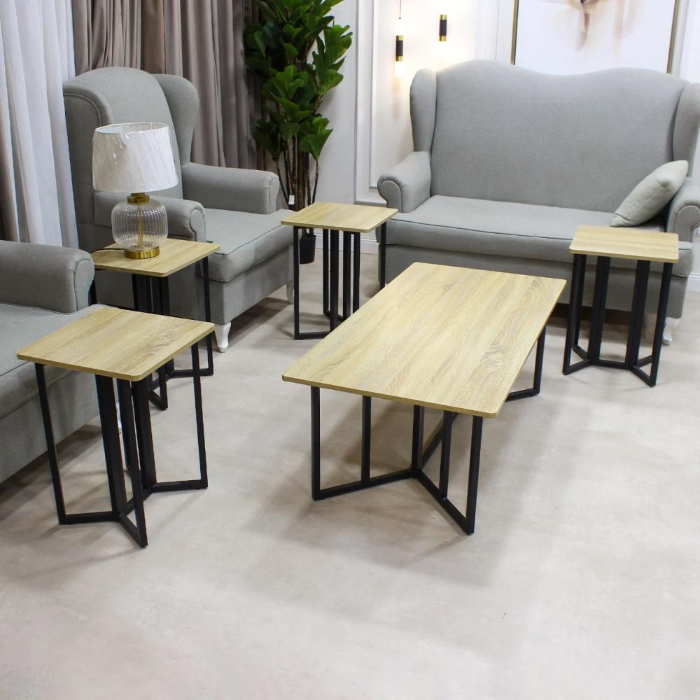 طقم طاولات ضيافة خشب بيج 5 قطع