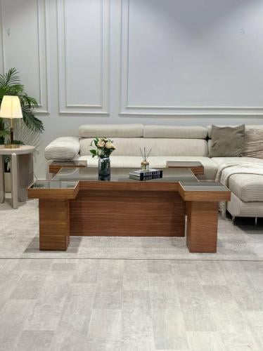 طقم طاولة ضيافة  زجاج مرايا مع 4 خدمة - تصميم عصري