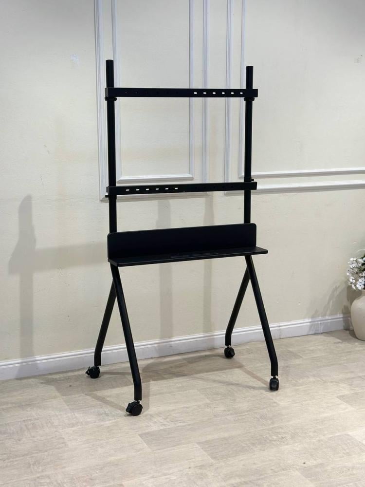 حامل تلفزيون متنقل مزود بعجلات لأجهزة التلفزيون باللون الاسود