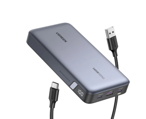 شاحن متنقل يوجرين بمنفذين PD ومنفذ USB بسعة 25000 ملي أمبير وبقوة 145 واط - رمادي