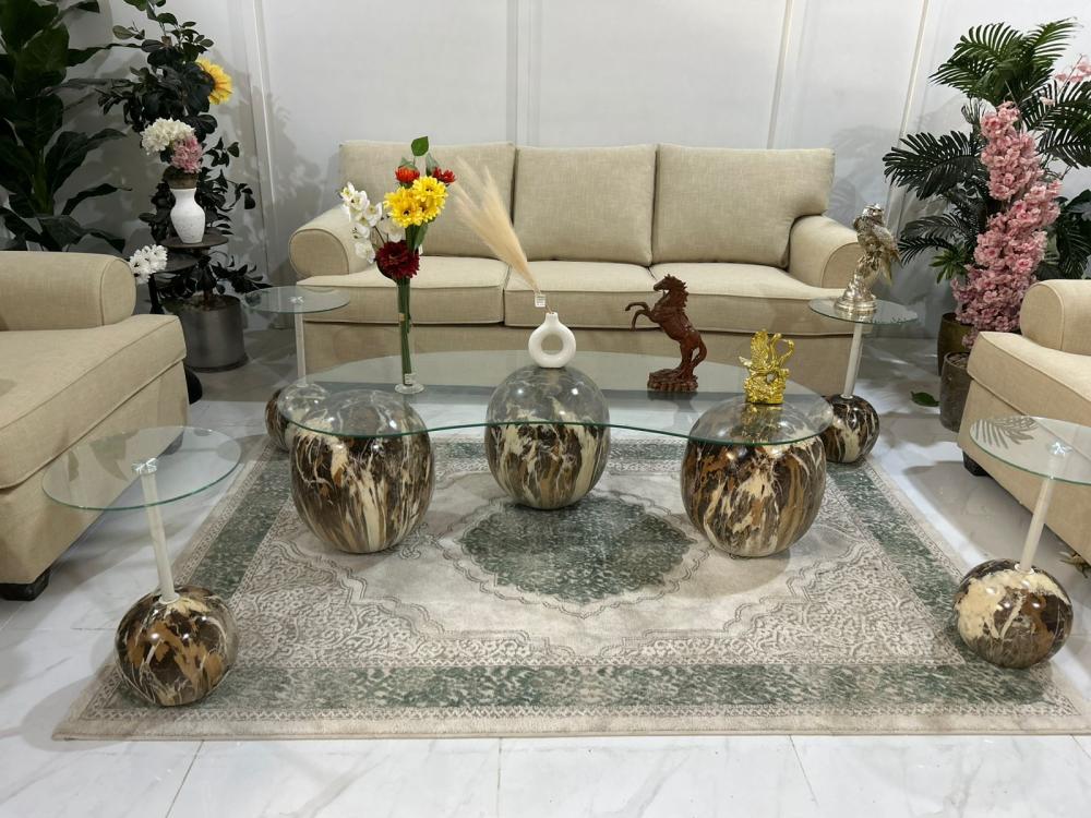 طقم طاولة كور زجاج شفاف مع 4 خدمة