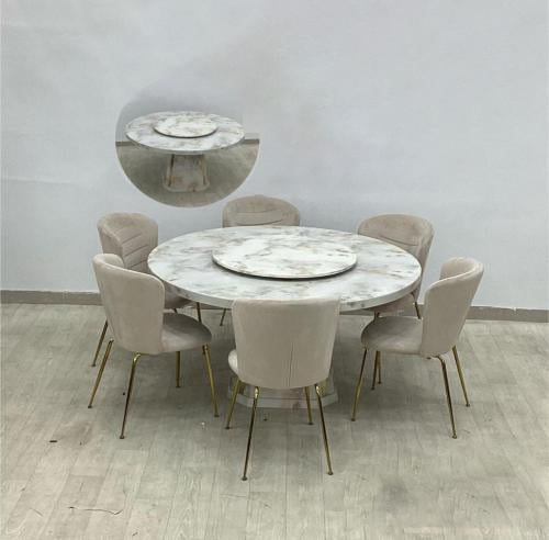 طاولة طعام 6 كرسي دائرية رخام