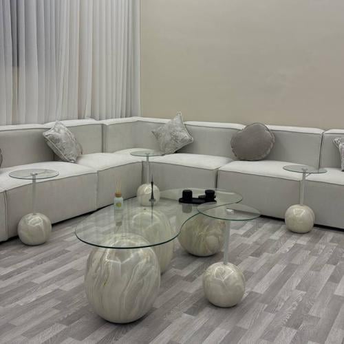 طقم طاولات ضيافة – 1×4- زجاج شفاف تصميم أنيق