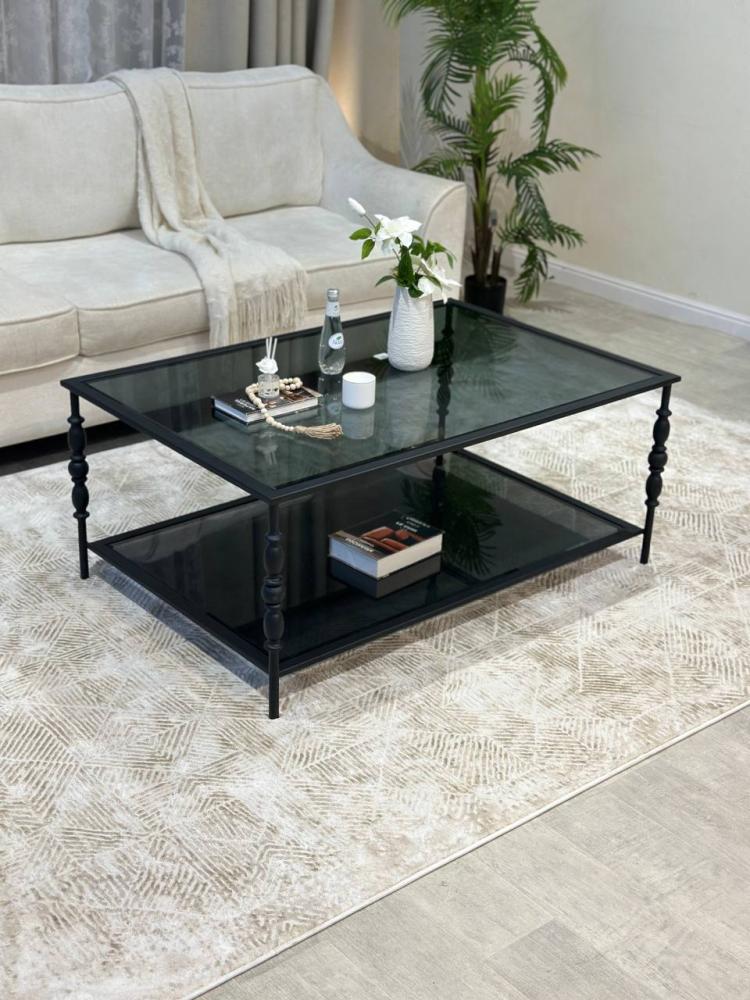 طقم طاولة ضيافة زجاج اسود  مع 4 خدمة