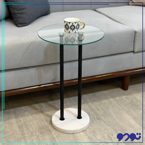 طاولة خدمة بعمودين وسطح زجاجي