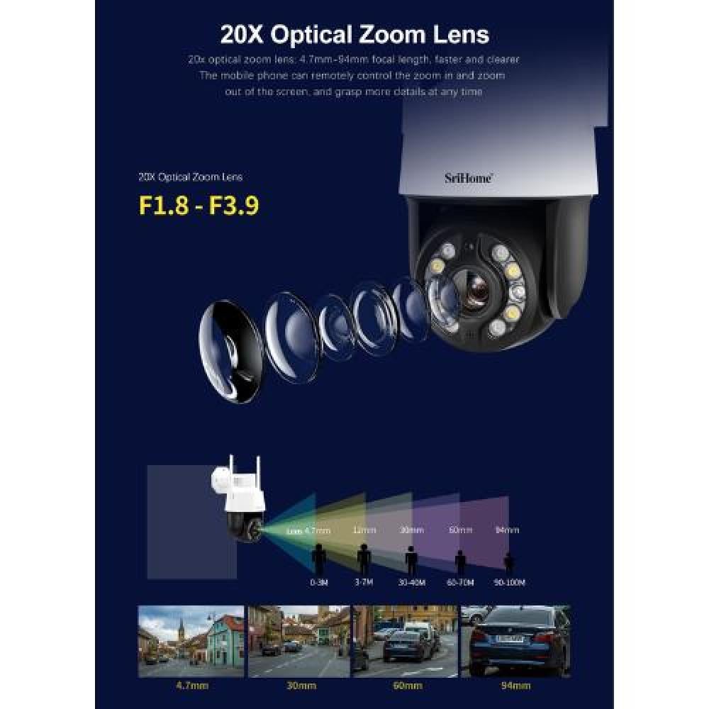 كاميرا مراقبة واي فاي خارجية متحركة مع زووم X20