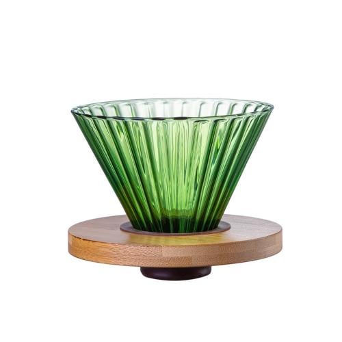قمع زجاجي قاعدة خشبي 02 اخضر