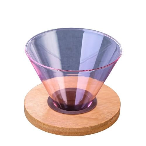 قمع V60 وردي شفاف 02 عنق خشبي