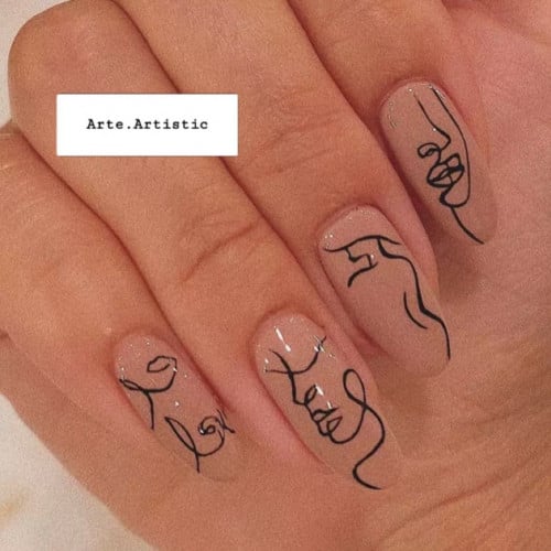 Extension nails Nude One line Art 004