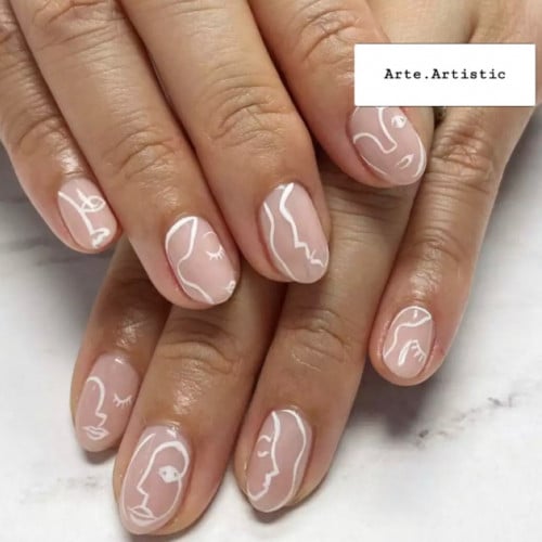 Extension nails White One line Art 005