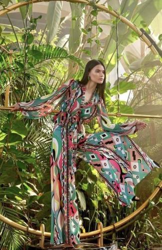 Pucci ستايل طقم شيفون بألوان زاهية