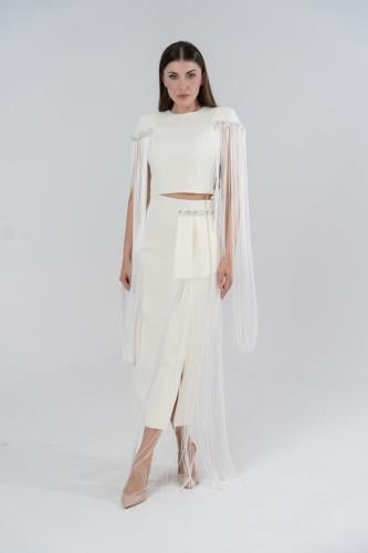 ONJUN طقم تيور بهدب متدلي أبيض