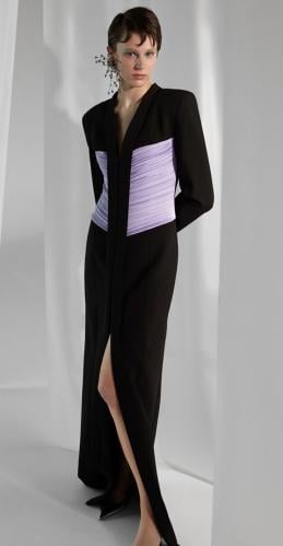 MELTEM فستان جاكيت مكسي بدرابيه على الصدر لونين