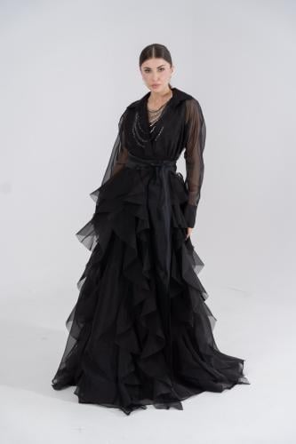 طارق ايديز  فستان من الاوروقنزا الحرير بكرستال على الصدر