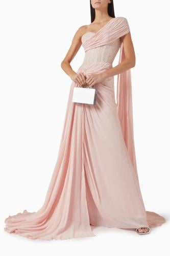 طارق ايديز فستان ماتياس بكورسيه ووشاح جانبي