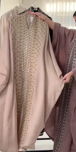 جلابية لينن فراشة بشك أمامي كامل ثلاث ألوان