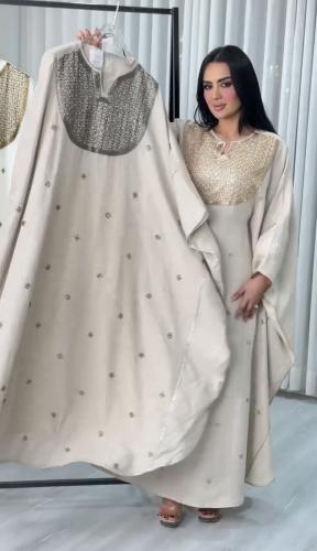 جلابية لينن فراشة بشك على الصدر