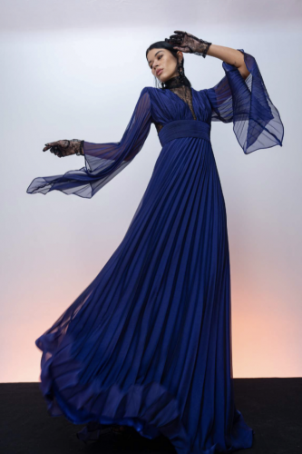 فستان شيفون بكسرات بليسية لونين