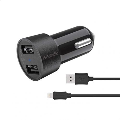 شاحن سيارة بوردو مزدوج USB 3.4A مع كابل Micro USB...