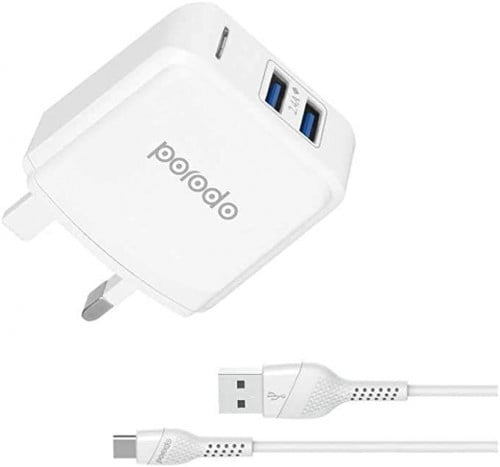 شاحن حائط USB مزدوج 2.4 امبير مع كابل بي في سي من...