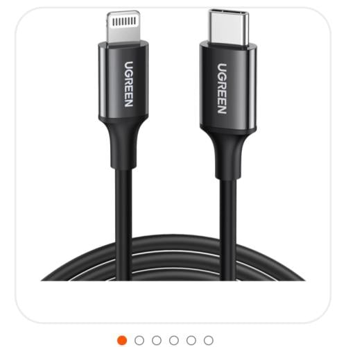 سلك شاحن يوجرين USB-C إلى آيفون بطول 1 م - أسود