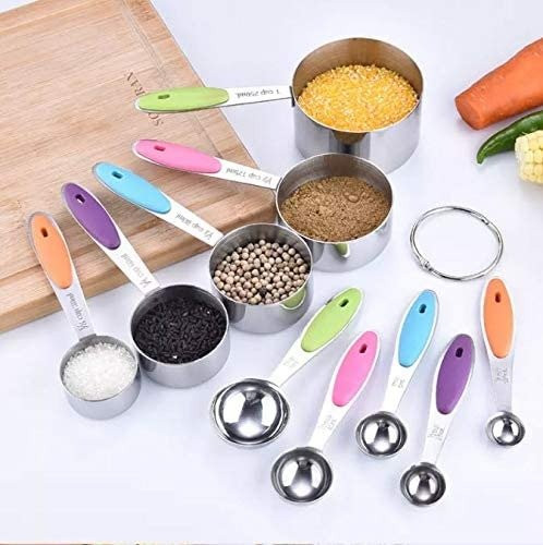 مجموعة اكواب وملاعق 10 قطع في قوالب طهي من الفولاذ المقاوم للصدأ -   Measuring Cups and Spoons Set