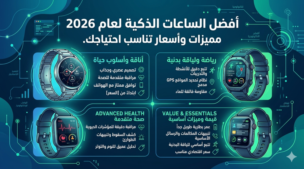 أفضل الساعات الذكية لعام 2026: مميزات وأسعار تناسب احتياجك.