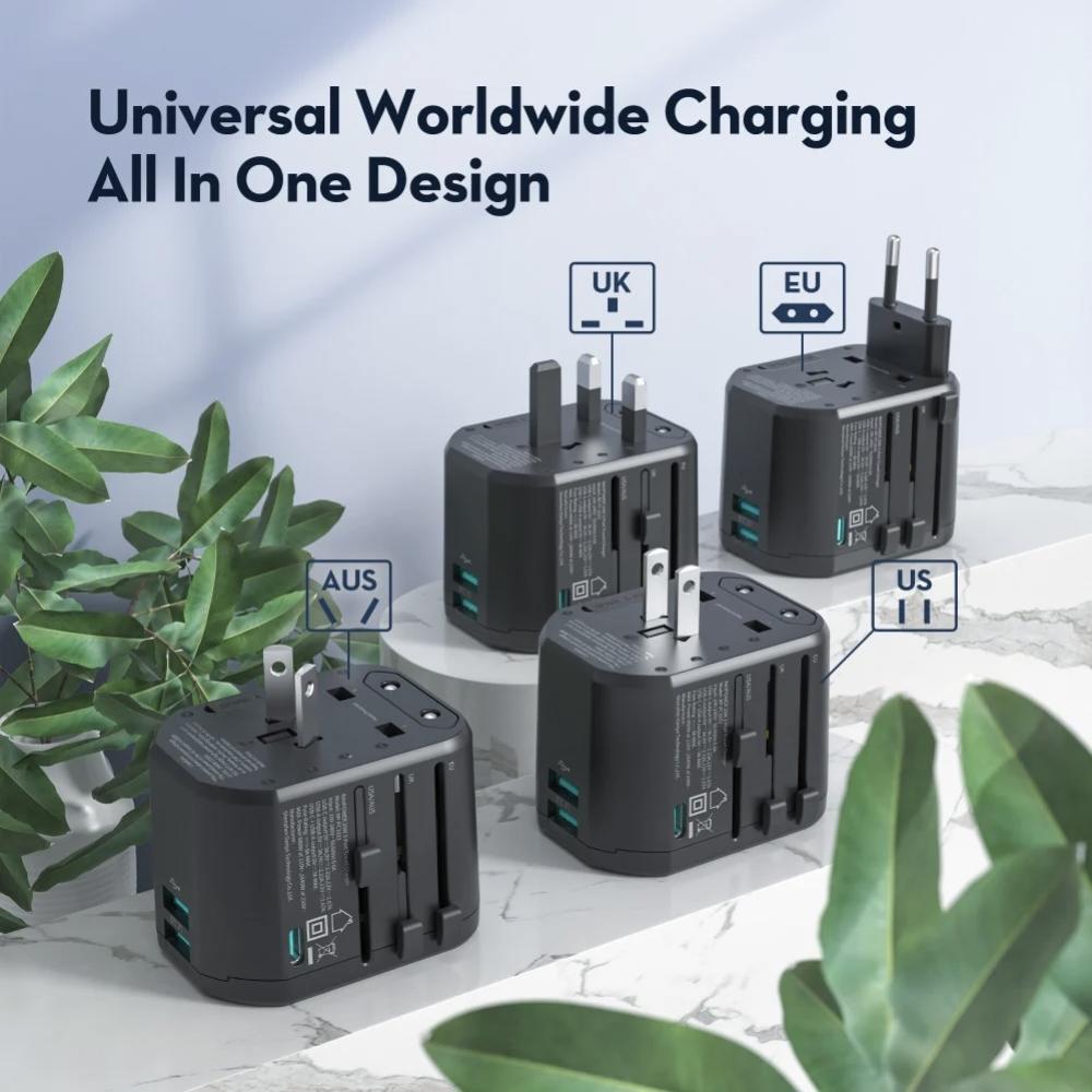 فيش سفر راف باور بقوة 20 واط متعدد المداخل مع منفذين USB ومنفذ تايب سي - اسود