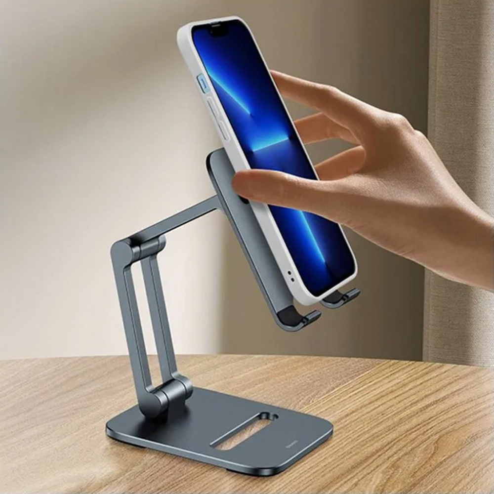 بيسوس - قاعدة مكتبية قابلة للطي ثنائية المحور للهاتف الذكي - رمادي