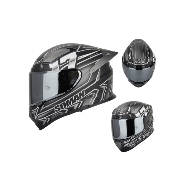 SOMAN SM961-S Full Face Helmet | TAIKO Black Silver Storm 17