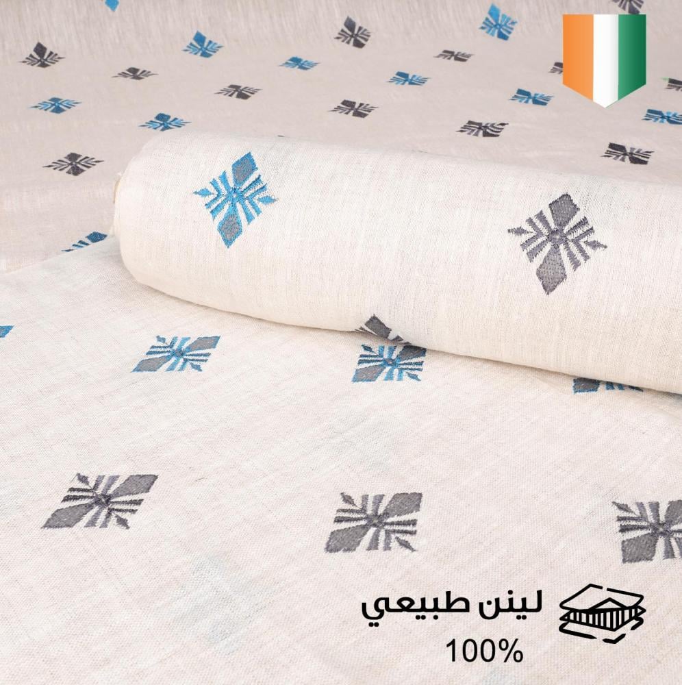 قماش خامة لينن مطرز-C10409