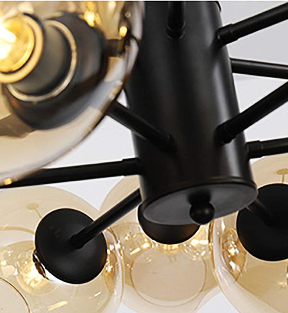 ثريا كوين لايت كروية فاخرة فريم أسود 13 ذراع بإضاءة G45 للمجالس وغرف المعيشة