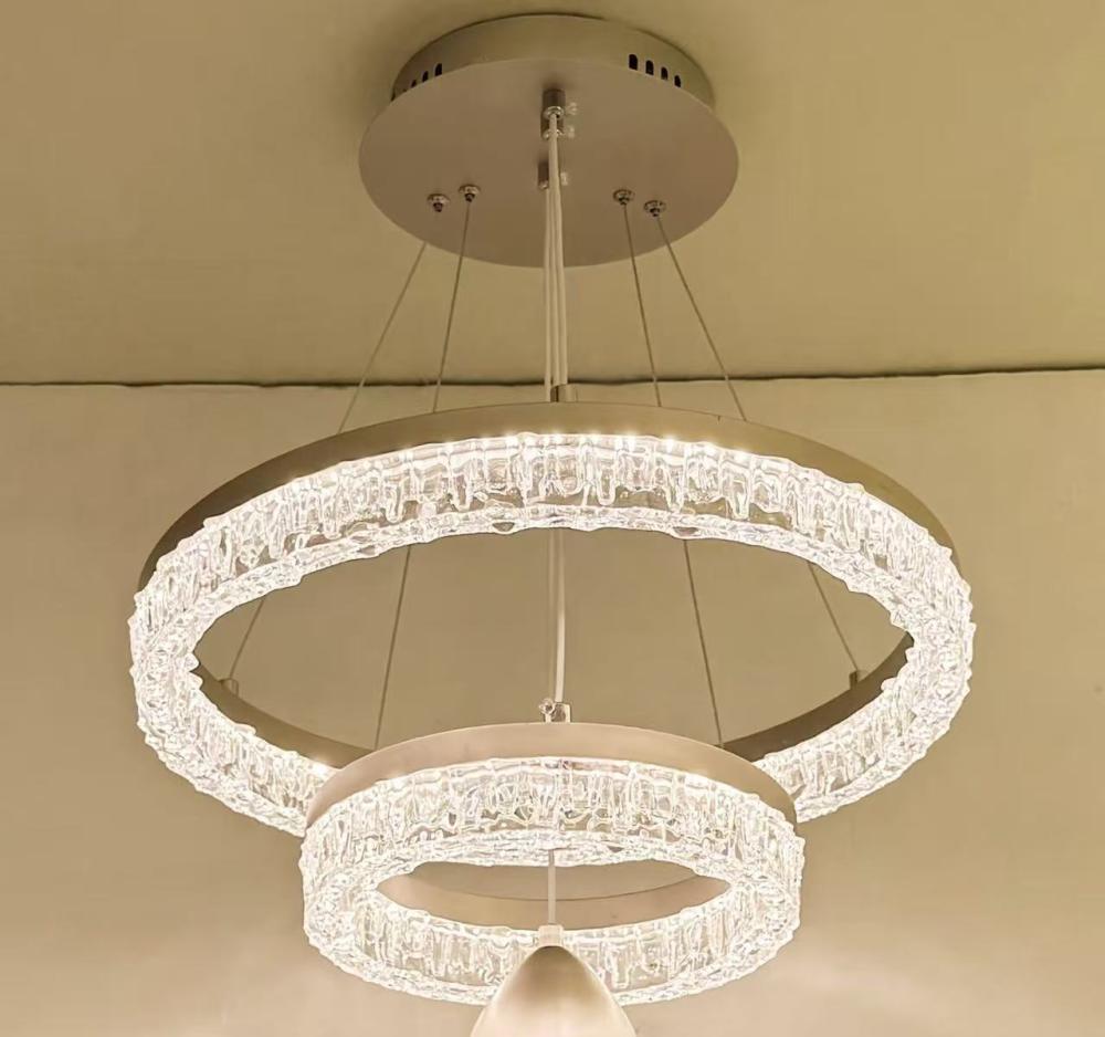 ثريا مودرن حلقات كريستال دبل LED ثلاثية الألوان - ذهبي