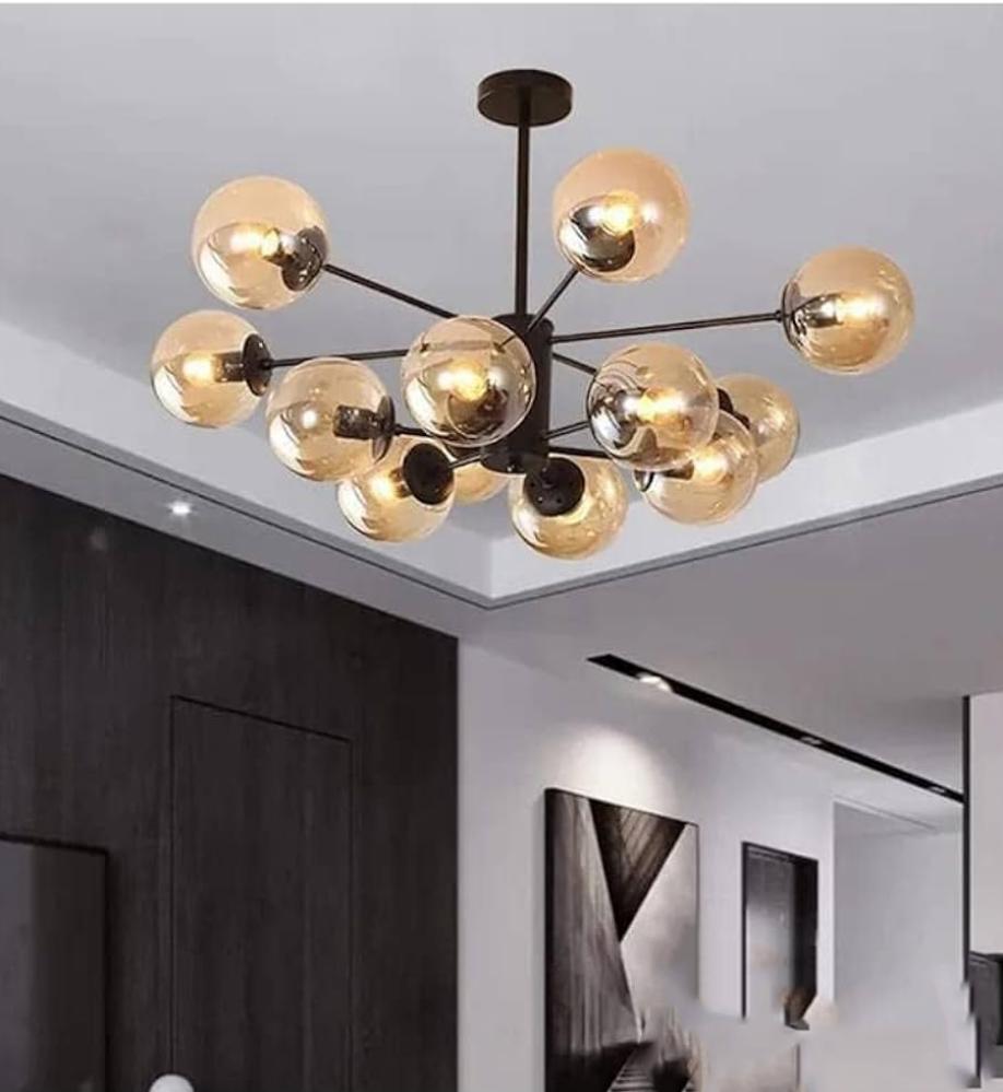 ثريا كوين لايت كروية فاخرة فريم أسود 13 ذراع بإضاءة G45 للمجالس وغرف المعيشة