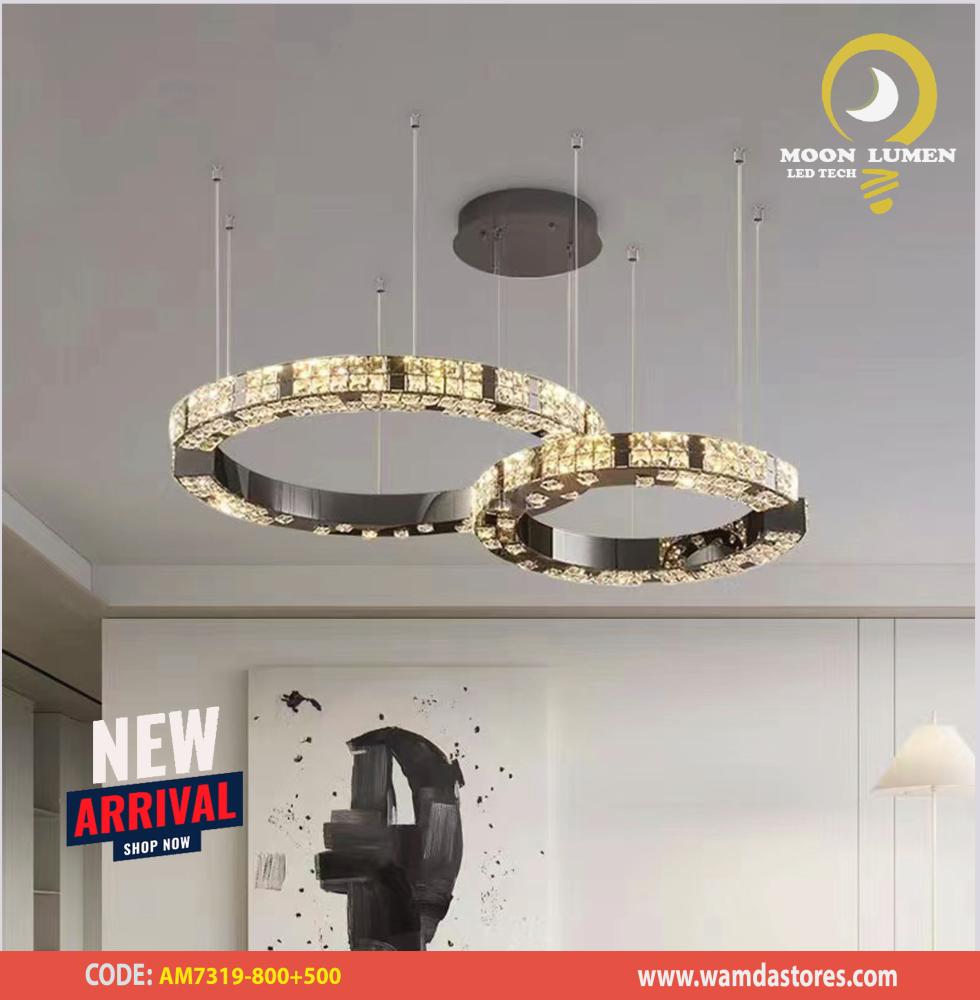 ثريا لمعة الماس كريستال حلقتين ثلاث إضاءات LED بتصميم عصري للمجالس وغرف المعيشة