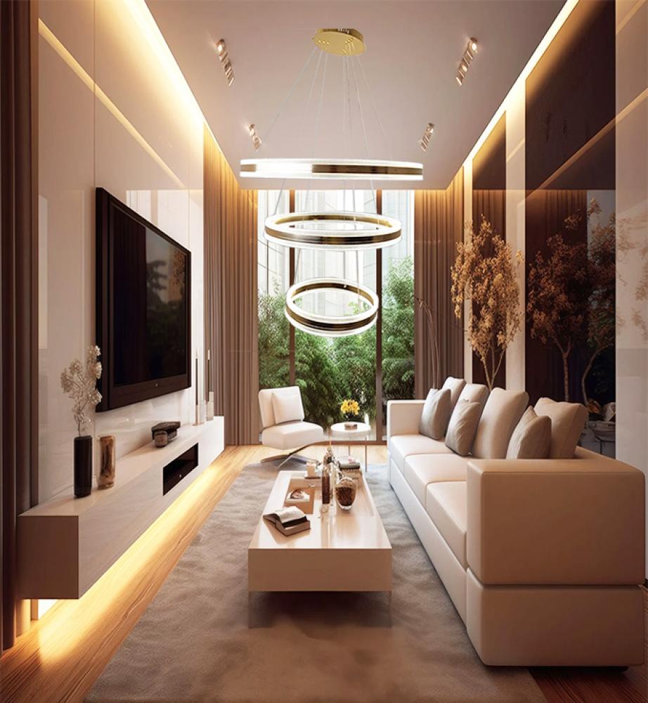 ثريا مودرن ثلاث حلقات مقاس 40 60 80 ثلاث ألوان LED ابيض اصفر كريمي للمجالس وغرف المعيشة