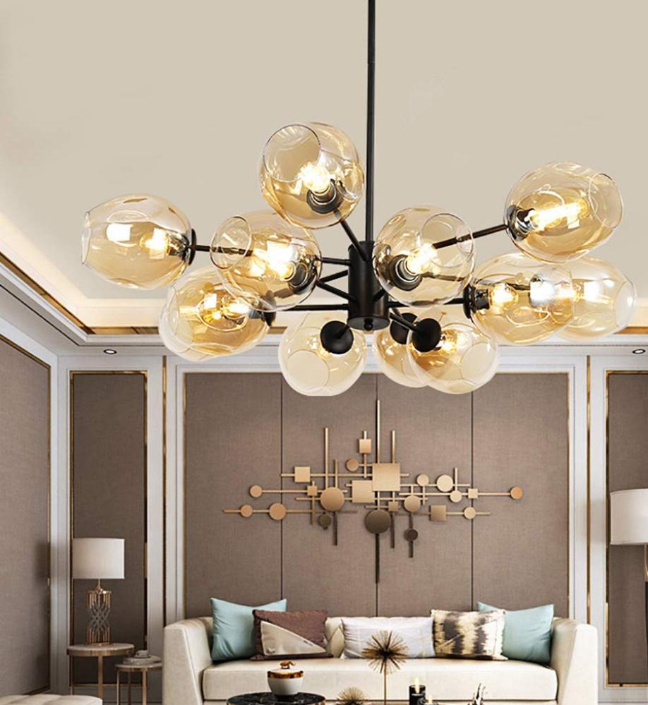 ثريا كوين لايت كروية فاخرة فريم أسود 13 ذراع بإضاءة G45 للمجالس وغرف المعيشة