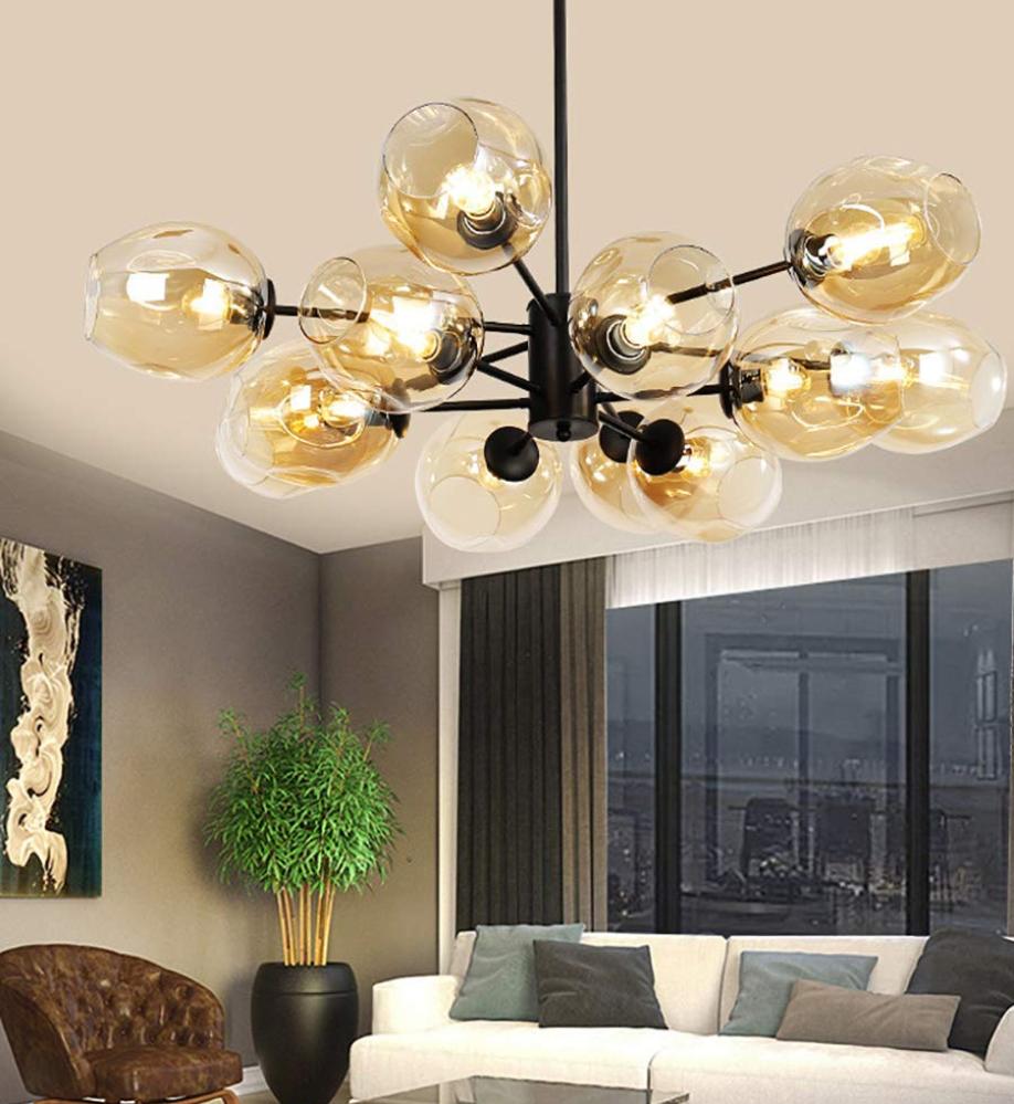 ثريا كوين لايت كروية فاخرة فريم أسود 13 ذراع بإضاءة G45 للمجالس وغرف المعيشة