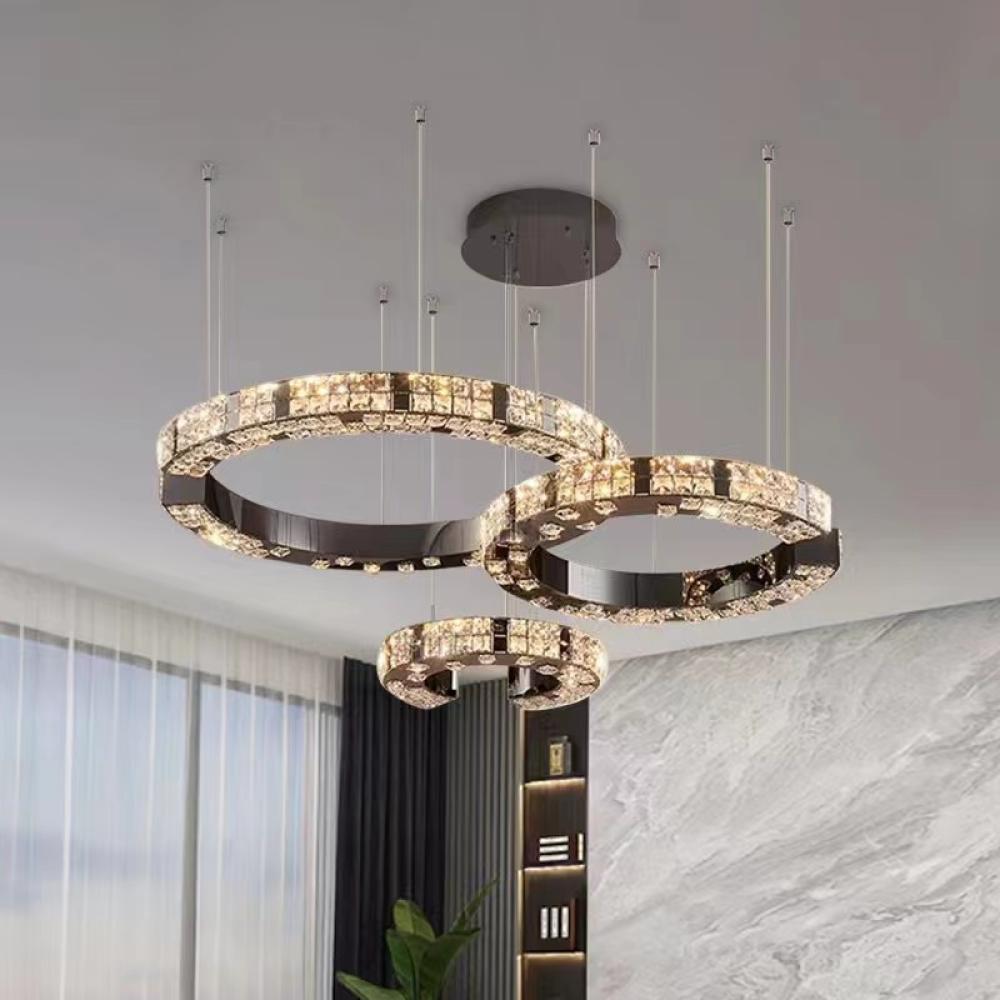 ثريا لمعة الماس كريستال ثلاث حلقات ثلاث إضاءات LED بتصميم عصري للمجالس والصالات